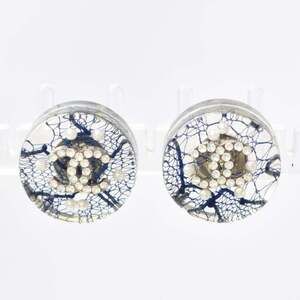 CHANEL Authentic Blue Pearl Logo Earrings